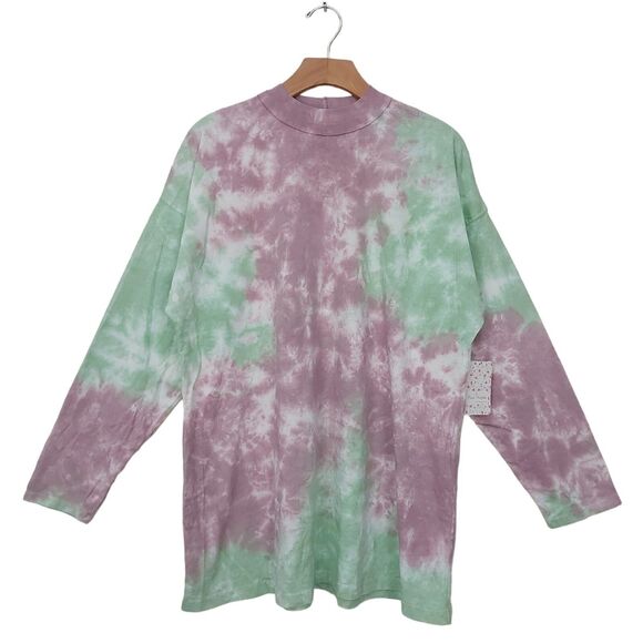 We The Free Tops - Free People We The Free Tee Womens Medium Pink Green Oversized Tie-Dye Cotton